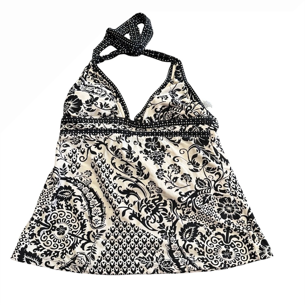 Mossimo Womens Black White Floral Paisley Halter Tankini Swim Top Size M